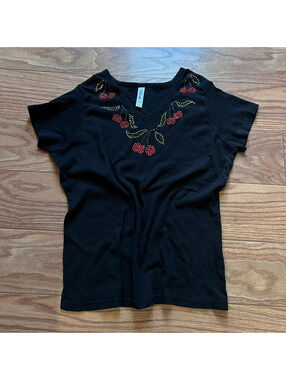 vintage la blues v neck y2k bedazzled cherry t shirt